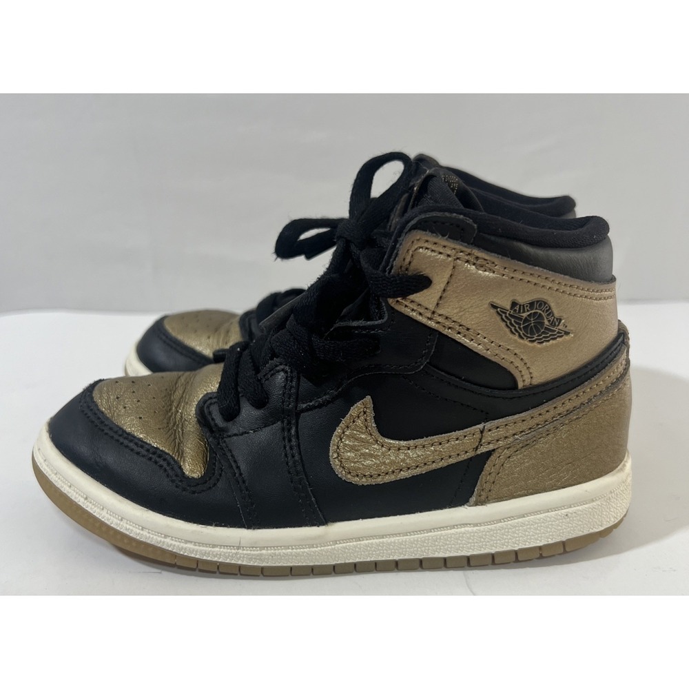 Toddler Air Jordan Retro‎ 1 High OG Black & Gold size 9 1/2 FD1413-071 Swoosh
